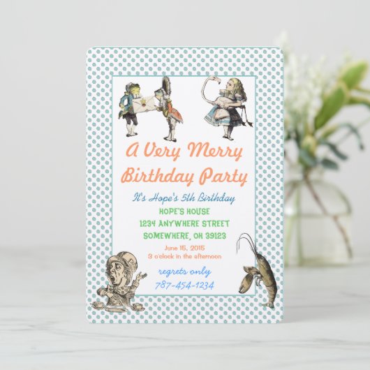 Alice in Wonderland Uitnodiging Dag Partij (Staand voorkant)