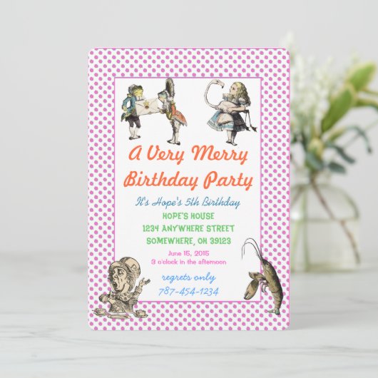 Alice in Wonderland Uitnodiging Dag Partij (Staand voorkant)