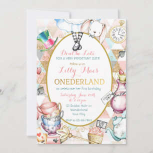 Alice in Wonderland uitnodiging, eerste verjaardag Kaart