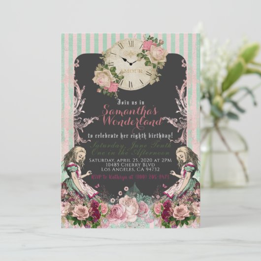 Alice in Wonderland - Uitnodiging op zaterdag (Staand voorkant)