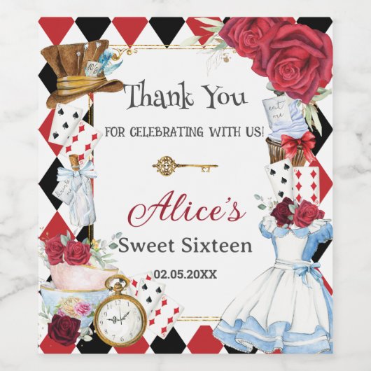 Alice in Wonderland Verjaardag Bruids Baby High Te Wijn Etiket (Enkel label)