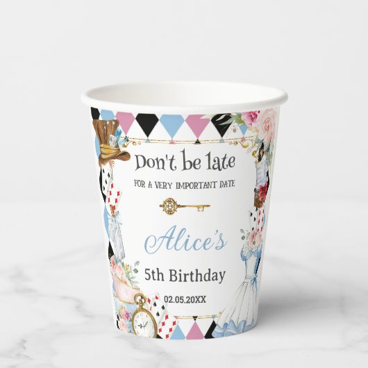 Alice in Wonderland Verjaardags-theeparty Papieren Bekers (Achterkant)