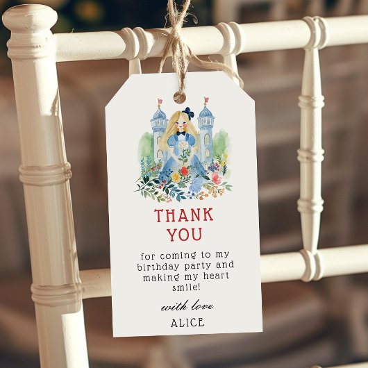Alice in Wonderland Verjaardagsfeest Dank u wel Cadeaulabel