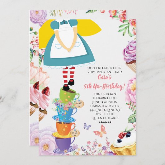 Alice in Wonderland Verjaardagsfeestje Uitnodiging (Voorkant / Achterkant)