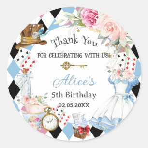 Alice in Wonderland Verjaardagsthee Party Ronde Sticker