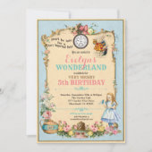 Alice in Wonderland verjaardagsuitnodiging blauw Kaart (Voorkant)