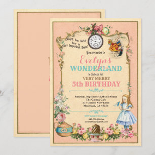 Alice in Wonderland verjaardagsuitnodiging roze Kaart