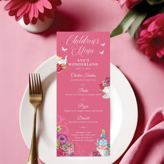 Alice In Wonderland Vibrant Floral Kids Party Menu
