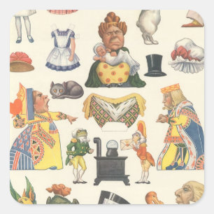 Alice in Wonderland,  Victoriaans Papier Doll Vierkante Sticker