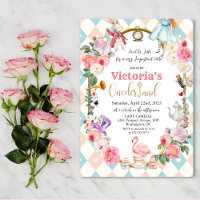 Alice in Wonderland Vintage Verjaardagsuitnodiging