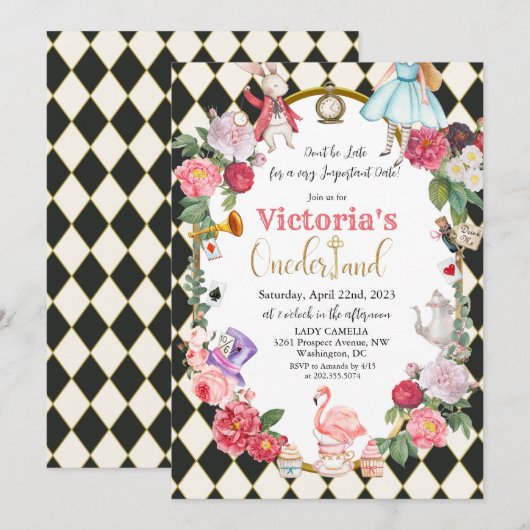 Alice in Wonderland Vintage Verjaardagsuitnodiging Kaart (Voorkant / Achterkant)