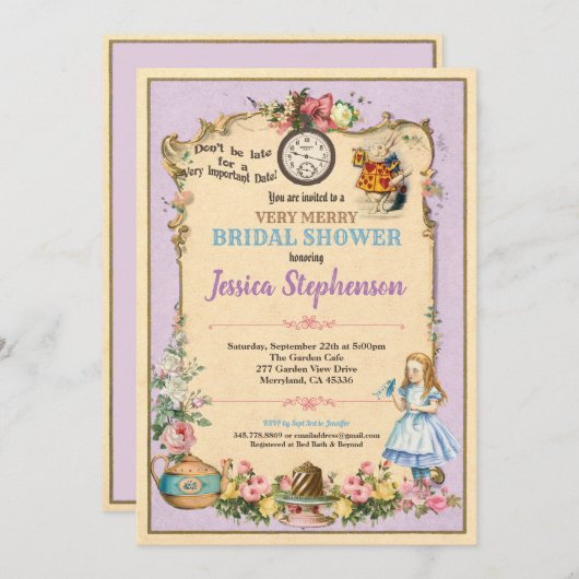 Alice in Wonderland vrijgezellenfeest uitnodiging  (Voorkant / Achterkant)