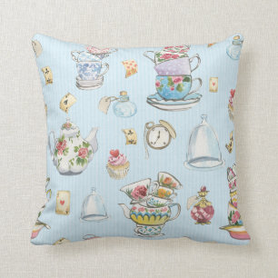 Alice in Wonderland Waterverf Blue Ticking Stripe Kussen