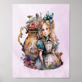 Alice in Wonderland Waterverf Flowers Poster
