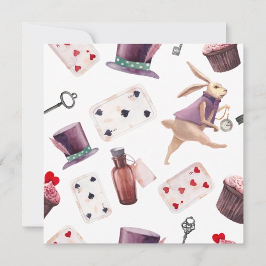 Alice in Wonderland Waterverf Hand Painted Rabbit Kaart (Achterkant)