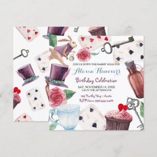 Alice in Wonderland Waterverf Hand Painted Rabbit Kaart