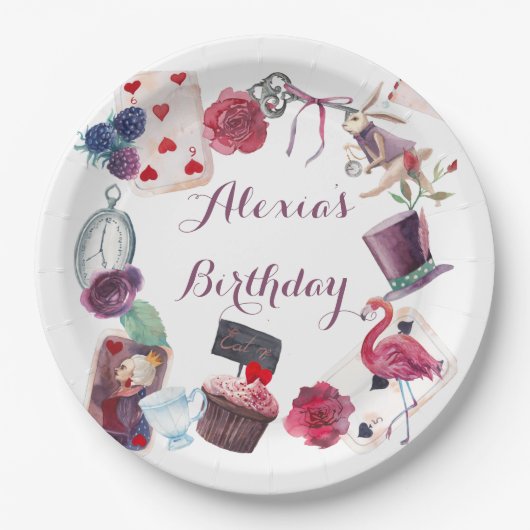 Alice in Wonderland Waterverf Hand Painted Rabbit Papieren Bordje (Voorkant)