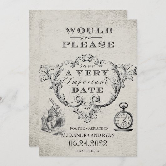 Alice in Wonderland Wedding Save The Date (Voorkant / Achterkant)