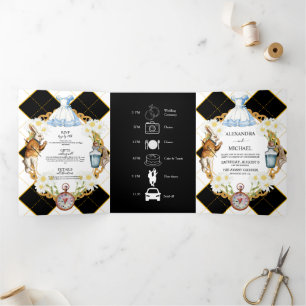 Alice in Wonderland Wedding Tri-Fold Uitnodiging