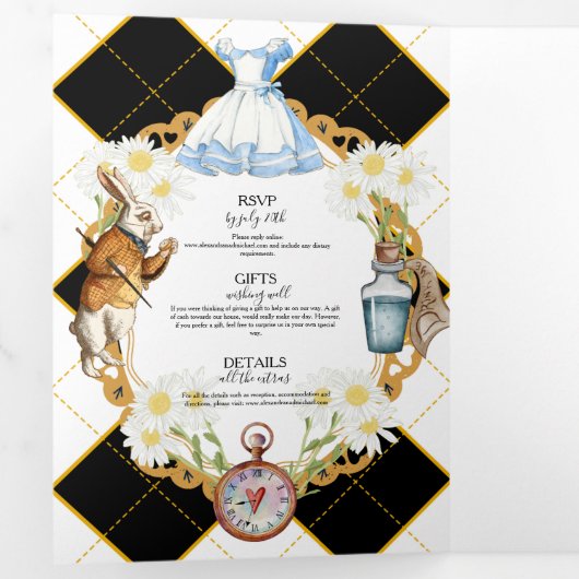 Alice in Wonderland Wedding Tri-Fold Uitnodiging (Binnenzijde eerst)