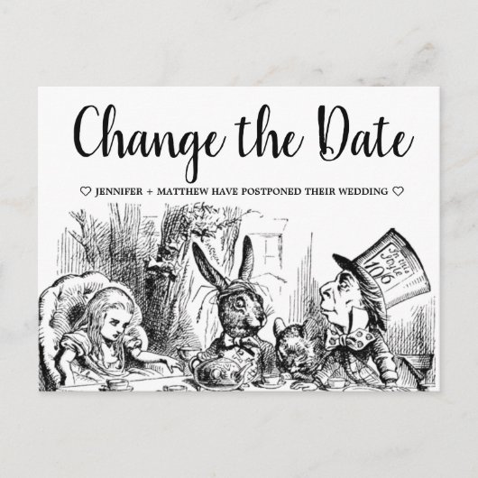 Alice in Wonderland Wedding verander de datum Briefkaart (Voorkant)