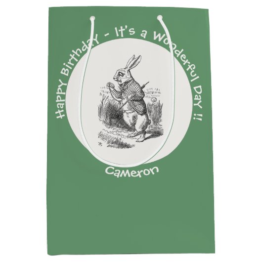 Alice in Wonderland White Rabbit Birthday Party Medium Cadeauzakje (Voorkant)