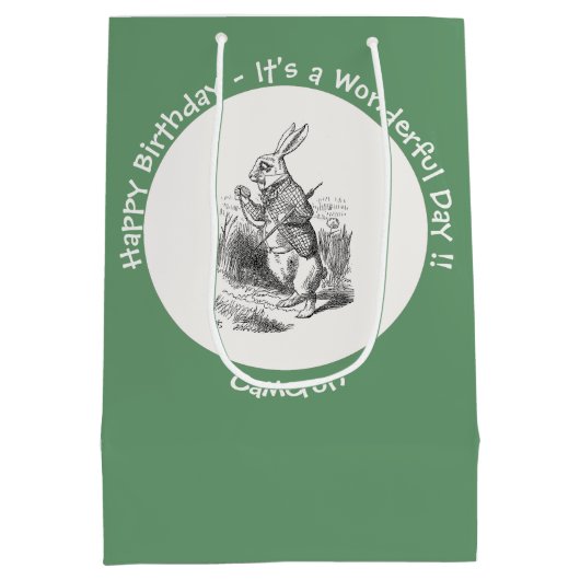 Alice in Wonderland White Rabbit Birthday Party Medium Cadeauzakje (Achterkant)