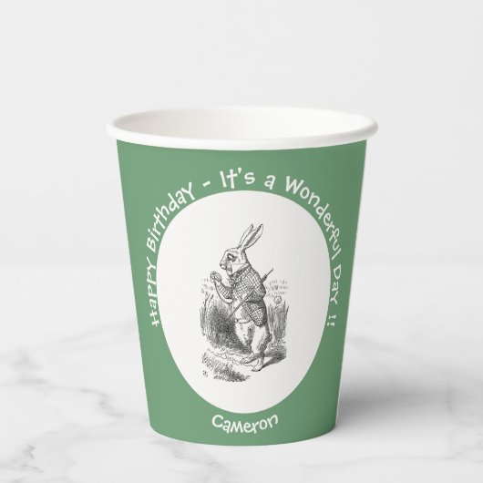 Alice in Wonderland White Rabbit Birthday Party Papieren Bekers (Achterkant)