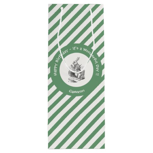 Alice in Wonderland White Rabbit Birthday Party Wijn Cadeautas (Achterkant)