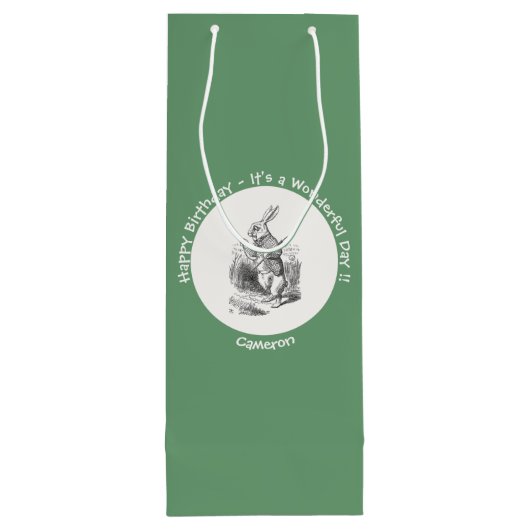 Alice in Wonderland White Rabbit Birthday Party Wijn Cadeautas (Achterkant)