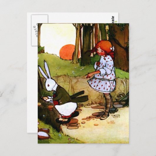 Alice in Wonderland White Rabbit  Briefkaart (Voorkant / Achterkant)
