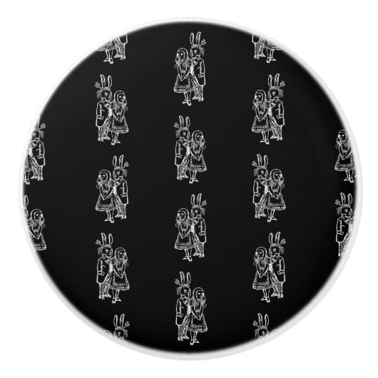 Alice in Wonderland White Rabbit en Alice Pattern Keramische Knop (Voorkant)