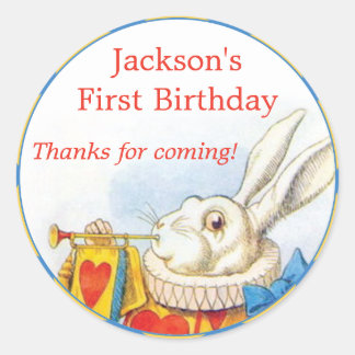 Alice in Wonderland White Rabbit First Birthday Ronde Sticker