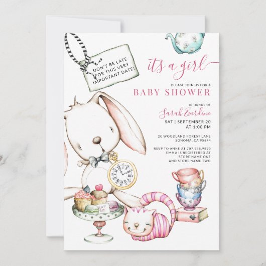 Alice In Wonderland White Rabbit Girl Baby Shower Kaart (Voorkant)