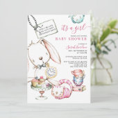 Alice In Wonderland White Rabbit Girl Baby Shower Kaart (Staand voorkant)
