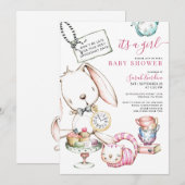 Alice In Wonderland White Rabbit Girl Baby Shower Kaart (Voorkant / Achterkant)