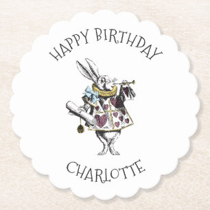 Alice in Wonderland White Rabbit Happy Birthday Kartonnen Onderzetters