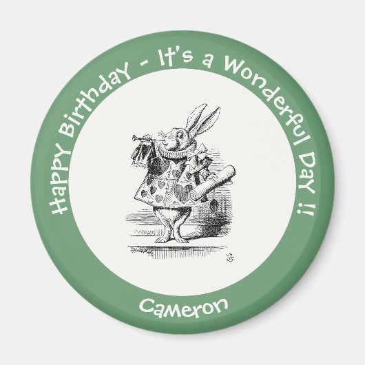 Alice in Wonderland White Rabbit Herald Verjaardag Magneet (Voorkant)