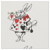 Alice in Wonderland White Rabbit Red Black Hearts Stof (Close Up)