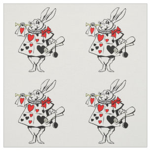 Alice in Wonderland White Rabbit Red Black Hearts Stof