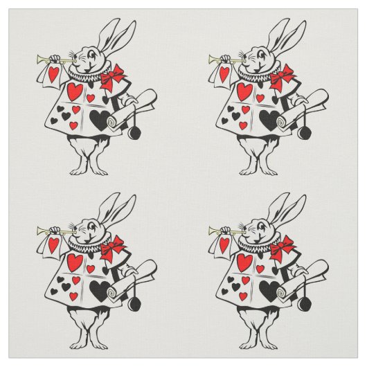 Alice in Wonderland White Rabbit Red Black Hearts Stof (Swatch)