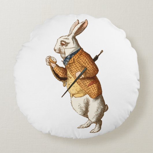 Alice in Wonderland - White Rabbit Rond Kussen (Voorkant)