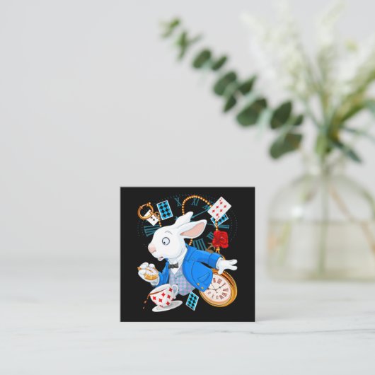 Alice in Wonderland - White Rabbit Vierkante Visitekaartje (Staand voorkant)