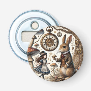 Alice in Wonderland Witte Konijn thee Kunst Button Flesopener