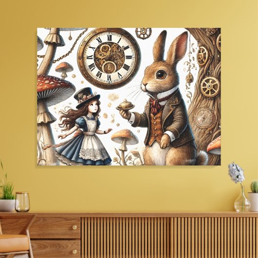 Alice in Wonderland Witte Konijn thee Kunst Canvas Afdruk (Insitu (Woonkamer))