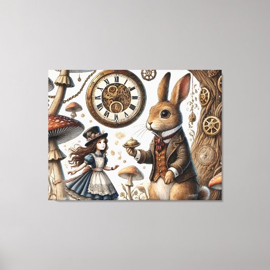 Alice in Wonderland Witte Konijn thee Kunst Canvas Afdruk (Voorkant)