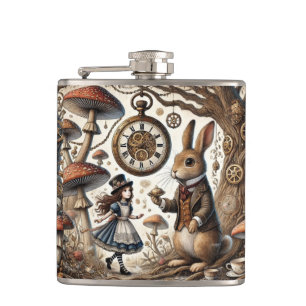 Alice in Wonderland Witte Konijn thee Kunst Heupfles