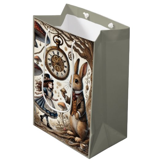Alice in Wonderland Witte Konijn thee Kunst Medium Cadeauzakje (Voorkant Gekanteld)