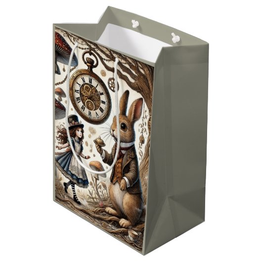 Alice in Wonderland Witte Konijn thee Kunst Medium Cadeauzakje (Achterkant Gekanteld)