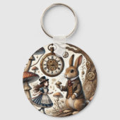 Alice in Wonderland Witte Konijn thee Kunst Sleutelhanger (Voorkant)